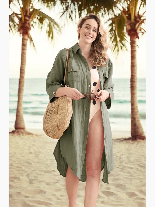 Tunique chemise femme double gaze de coton GAÏA – 100% coton – boutons coco - Kiabi
