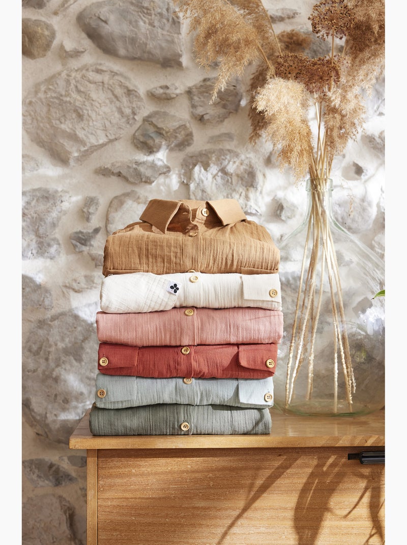 Tunique chemise femme double gaze de coton GAÏA – 100% coton – boutons coco Vert eucalyptus - Kiabi