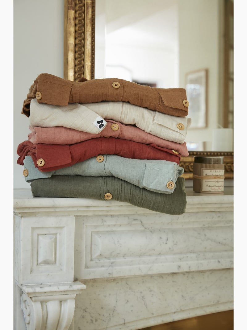 Tunique chemise femme double gaze de coton GAÏA – 100% coton – boutons coco Vert eucalyptus - Kiabi