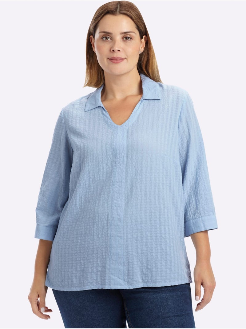 Tunique Col Chemise Ouvert - Taille Standard - Sheego Bleu clair - Kiabi