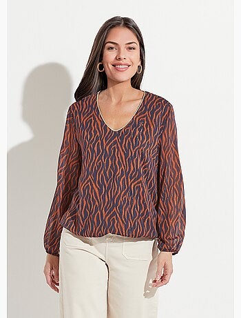 Tunique col V blousante voile imprimé doublé - Afibel