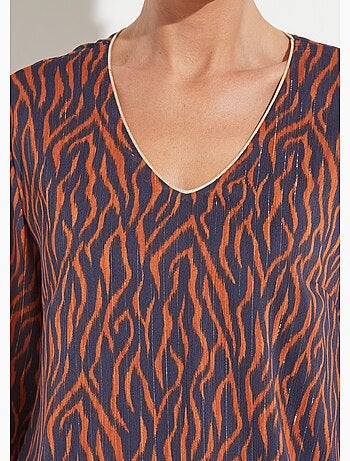 Tunique col V blousante voile imprimé doublé - Afibel