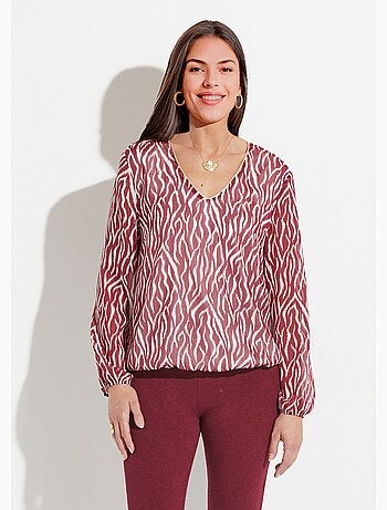 Tunique col V blousante voile imprimé doublé - Afibel