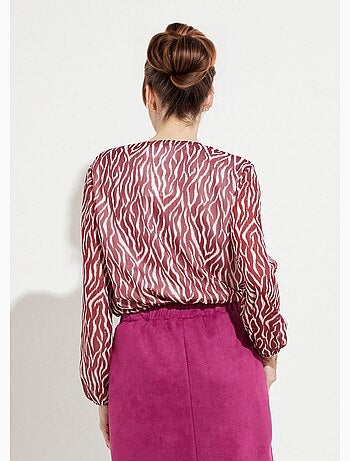 Tunique col V blousante voile imprimé doublé - Afibel