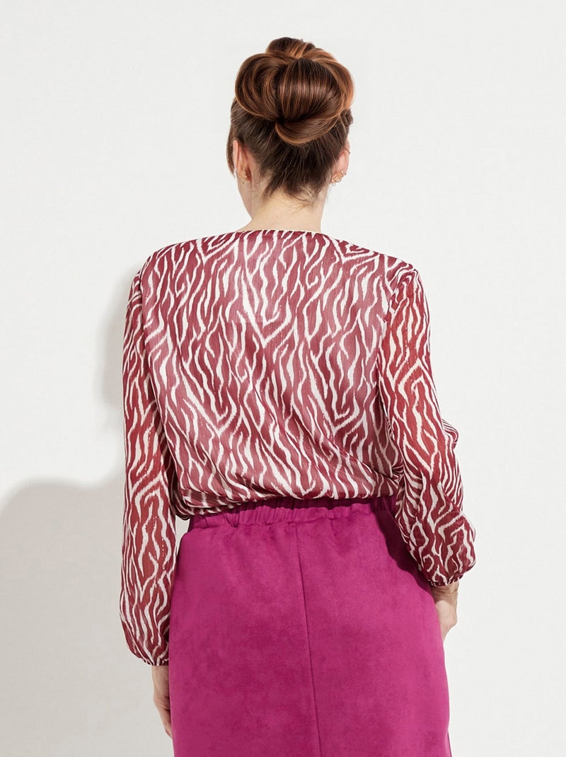 Tunique col V blousante voile imprimé doublé - Afibel Rouge bordeaux - Kiabi