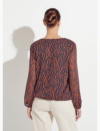 Tunique col V blousante voile imprimé doublé