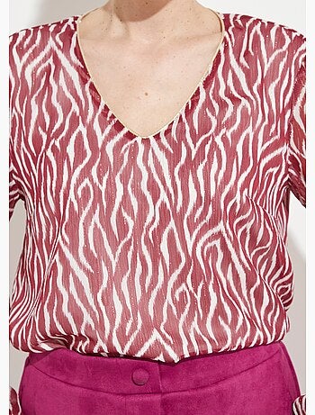 Tunique col V blousante voile imprimé doublé