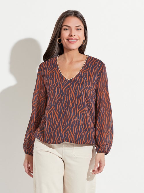 Tunique col V blousante voile imprimé doublé - Kiabi