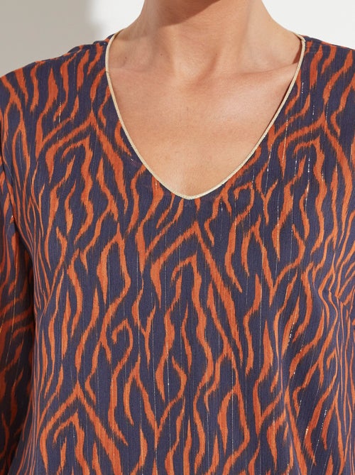 Tunique col V blousante voile imprimé doublé - Kiabi