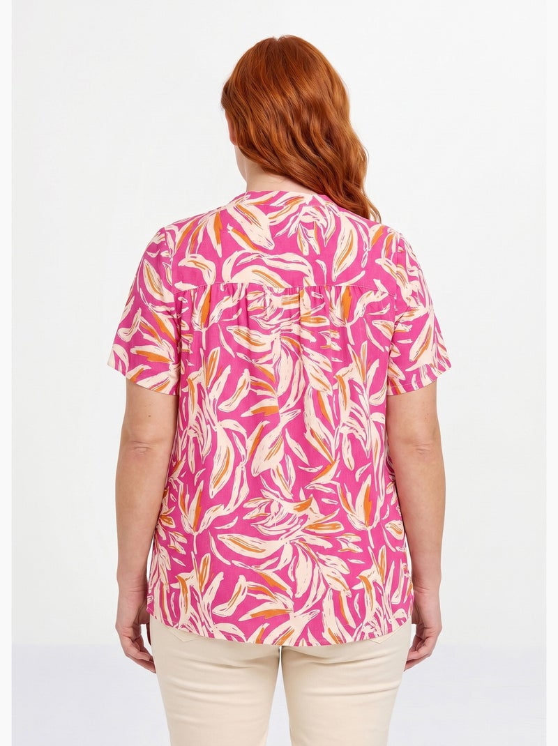Tunique col V boutonnée ample imprimée - Afibel Blanc Rose - Kiabi