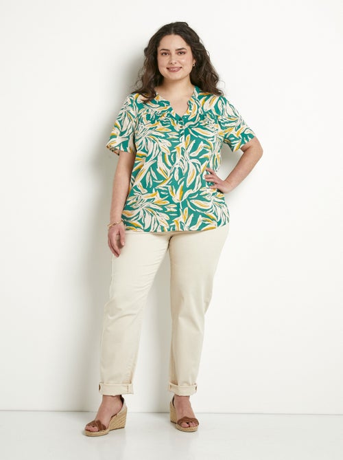 Tunique col V boutonnée ample imprimée - Kiabi