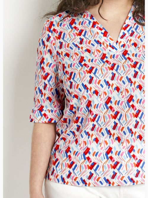 Tunique col V droite manches courtes imprimée - Kiabi