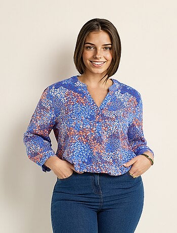 Tunique col V fleurie manches longues