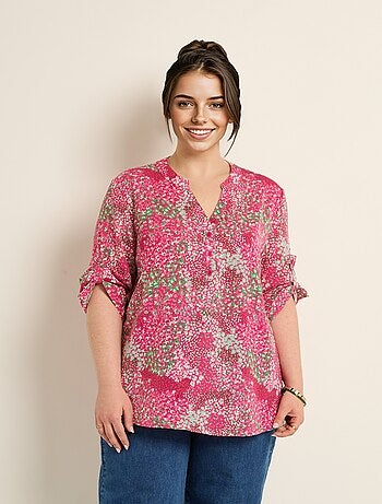 Tunique col V fleurie manches longues