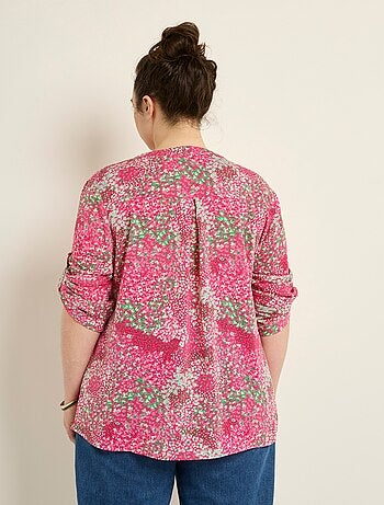 Tunique col V fleurie manches longues