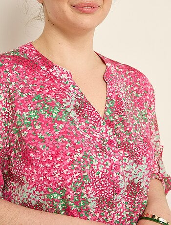 Tunique col V fleurie manches longues