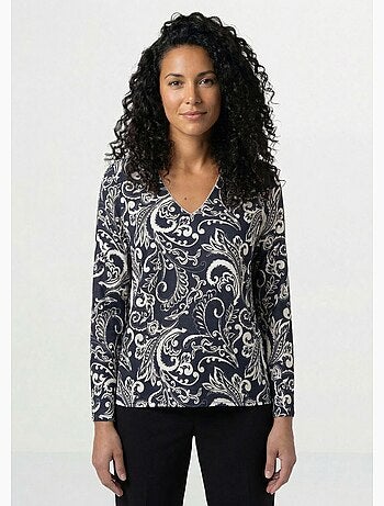 Tunique col V imprimée manches longues - Afibel