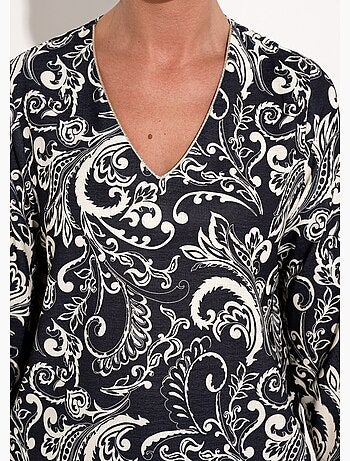 Tunique col V imprimée manches longues - Afibel