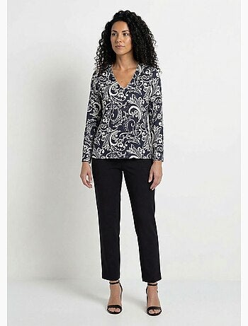 Tunique col V imprimée manches longues