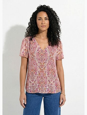 Tunique col V longue en voile imprimé