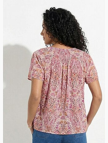 Tunique col V longue en voile imprimé