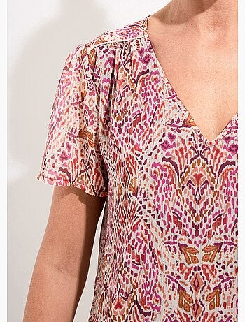 Tunique col V longue en voile imprimé