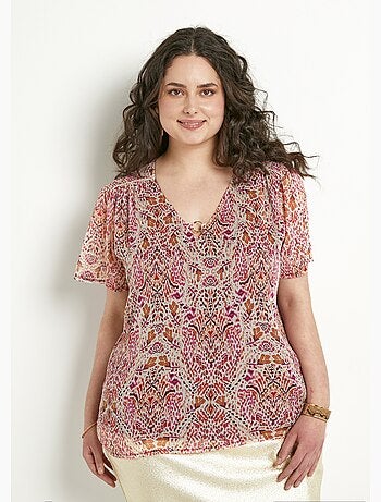 Tunique col V longue voile imprimé ethnique - Afibel