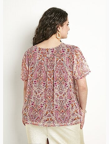 Tunique col V longue voile imprimé ethnique - Afibel