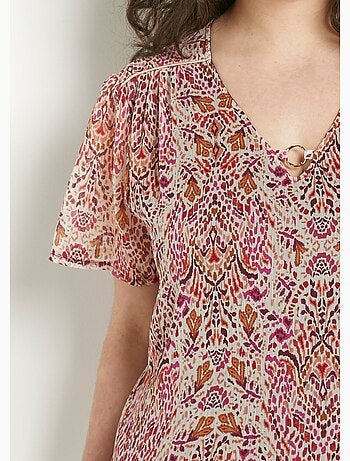 Tunique col V longue voile imprimé ethnique - Afibel