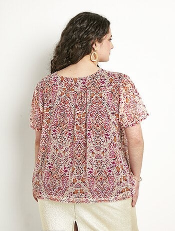 Tunique col V longue voile imprimé ethnique