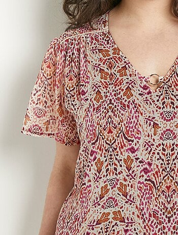 Tunique col V longue voile imprimé ethnique