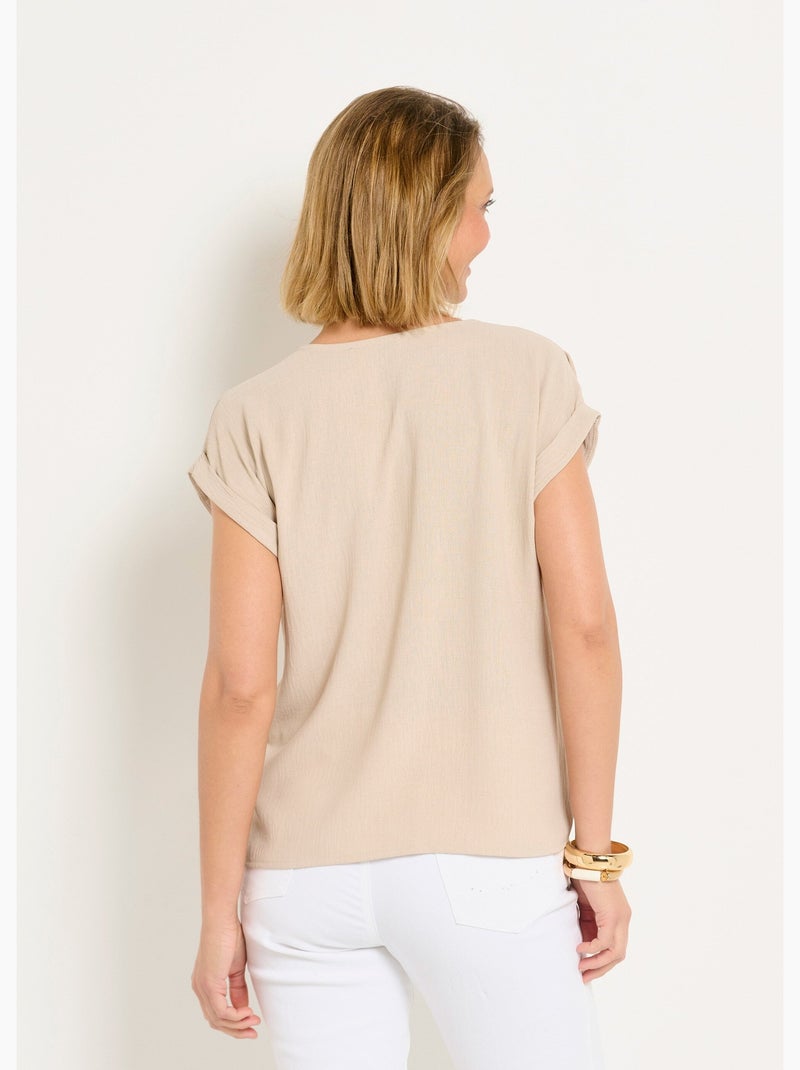 Tunique col v manches kimono aspect gaufré - afibel Beige - Kiabi