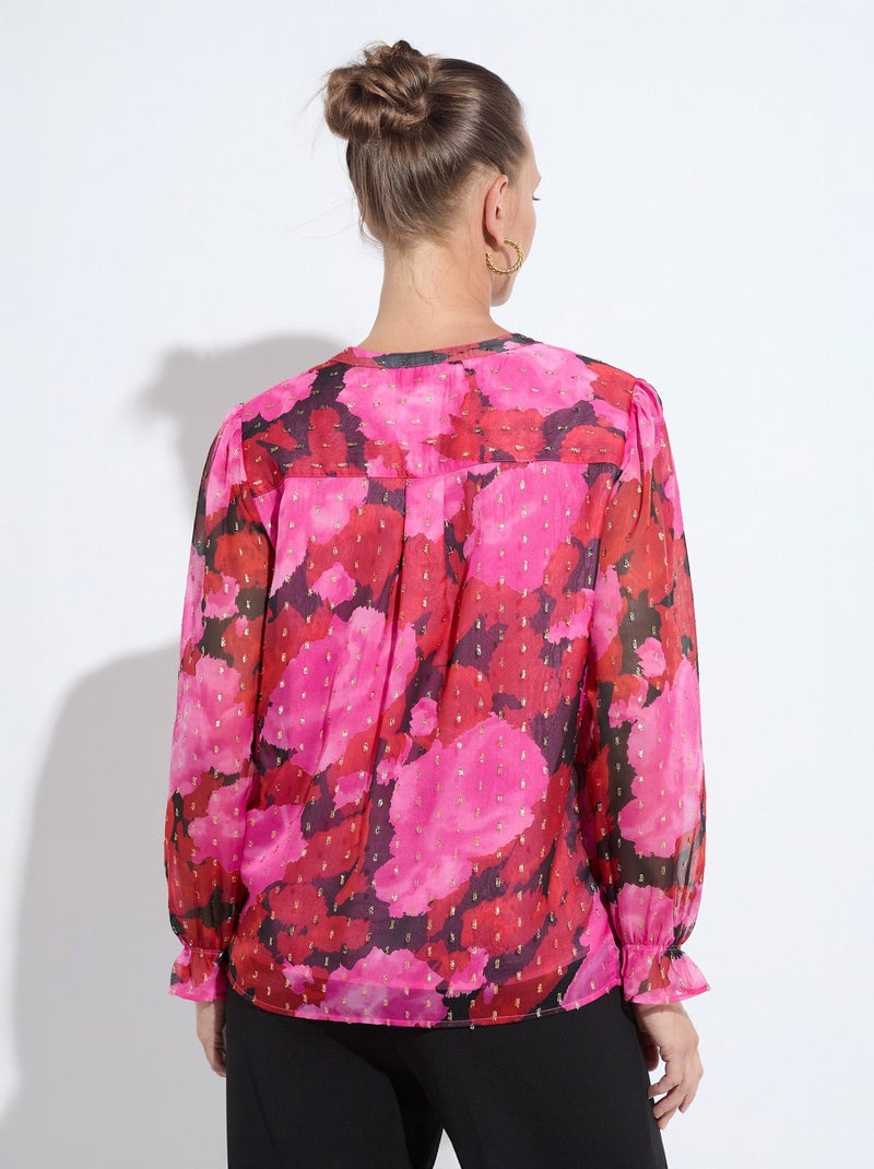 Tunique col V voile imprimé motifs dorés - Afibel Noir Rouge - Kiabi
