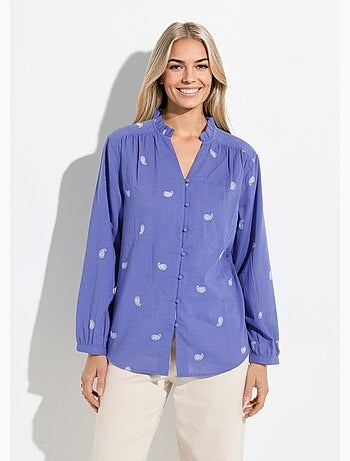 Tunique col volanté gaze de coton brodée - AFIBEL