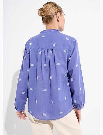 Tunique col volanté gaze de coton brodée - AFIBEL