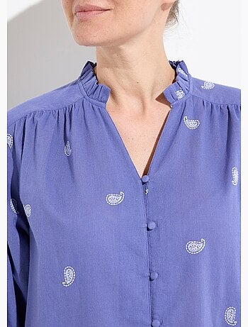 Tunique col volanté gaze de coton brodée - AFIBEL