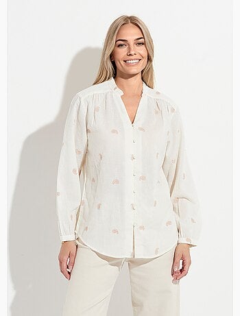 Tunique col volanté gaze de coton brodée - AFIBEL