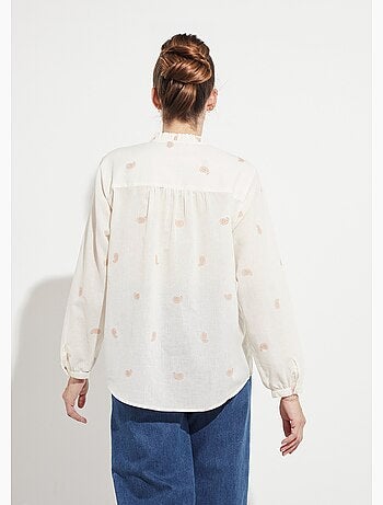 Tunique col volanté gaze de coton brodée - AFIBEL