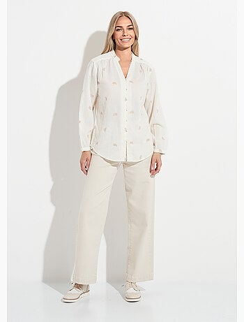 Tunique col volanté gaze de coton brodée - AFIBEL