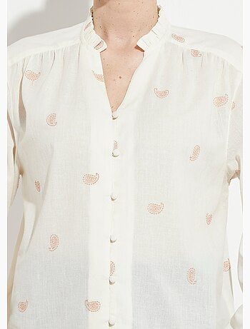 Tunique col volanté gaze de coton brodée - AFIBEL