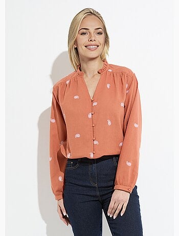 Tunique col volanté gaze de coton brodée - AFIBEL