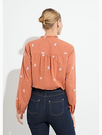 Tunique col volanté gaze de coton brodée - AFIBEL