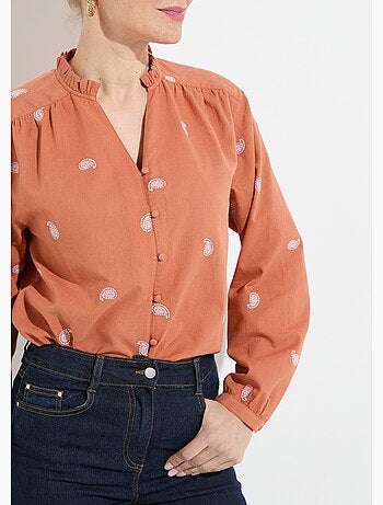 Tunique col volanté gaze de coton brodée - AFIBEL