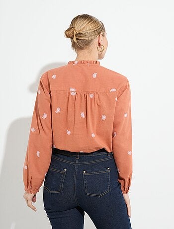 Tunique col volanté gaze de coton brodée