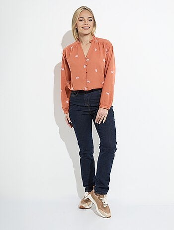 Tunique col volanté gaze de coton brodée