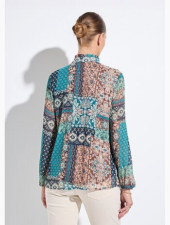 Tunique col volanté voile crépon imprimé patchwork - Afibel