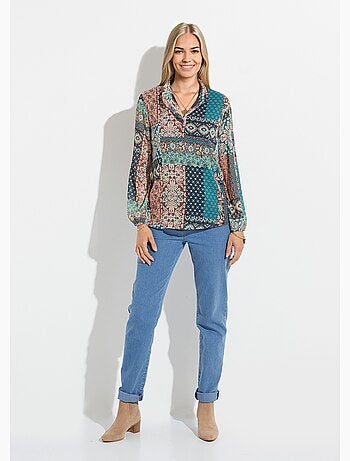 Tunique col volanté voile crépon imprimé patchwork - Afibel