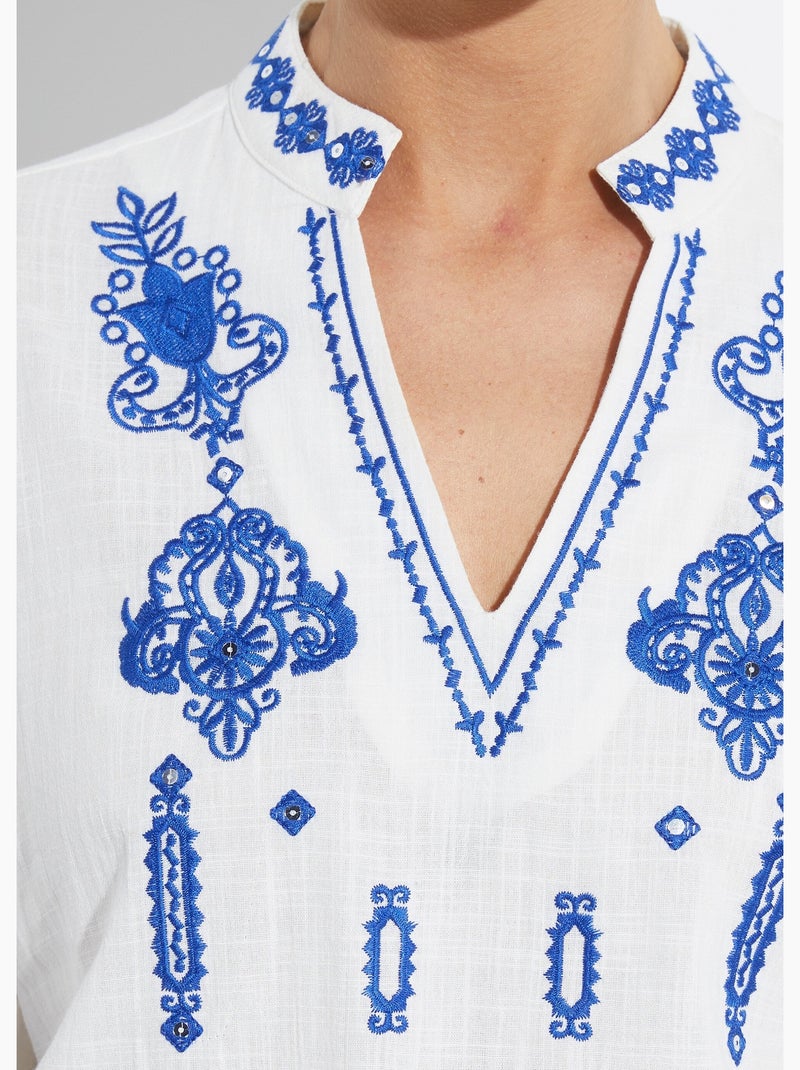 Tunique coton broderies et sequins - afibel Blanc - Kiabi