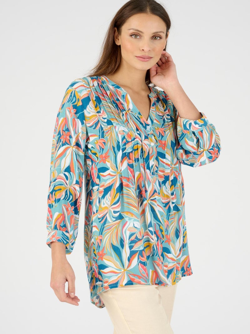 Tunique créponnée pure viscose - Damart Bleu - Kiabi