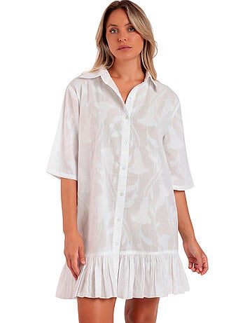 Tunique de plage boutonnée demi-manches Texture Flowers